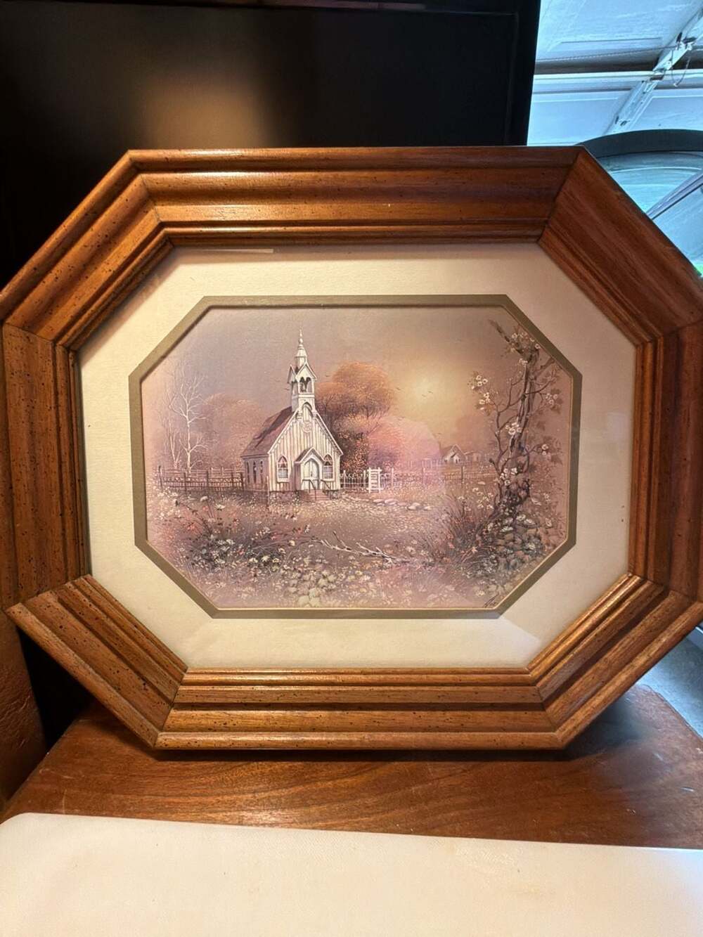 Vintage Framed Country Church Landscape Print value~200$